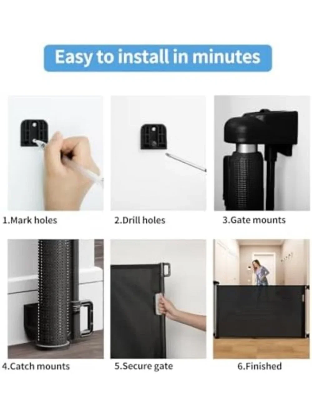 Retractable Mesh Baby Gate for Doorways & Stairs, Easy One-Hand Operation